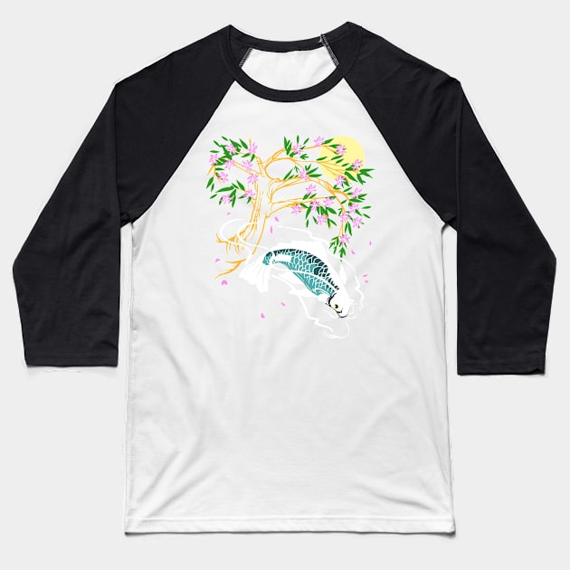 Traditional Asian Koi Fish Product Japaneses Carp Koi Pond Print Baseball T-Shirt by Linco